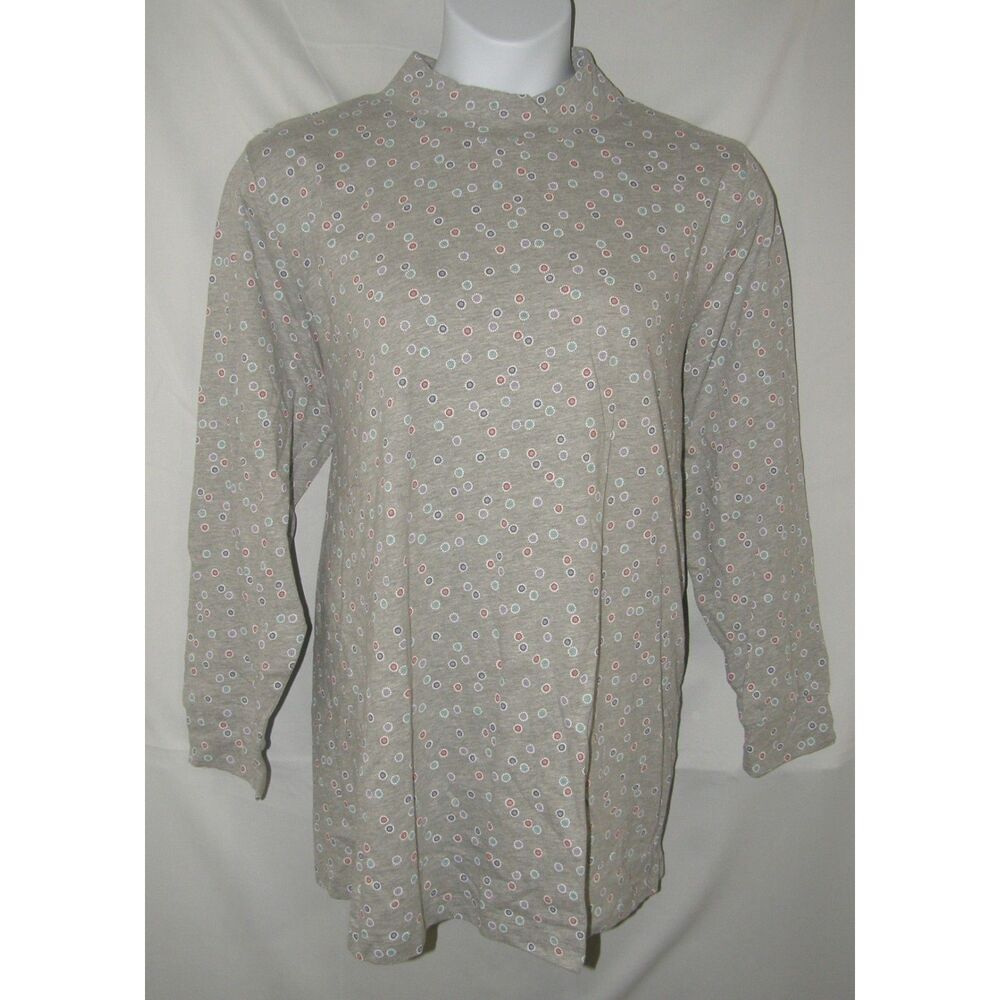 WOMAN WITHIN Gray Circle Dotted Plus Sz 30/32 Soft Stretchy Mock Neck Shirt NEW